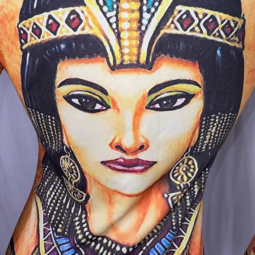 Cleopatra Egyptian Goddess Bodycon Dress | Good Time USA | Vintage Print Long Sl